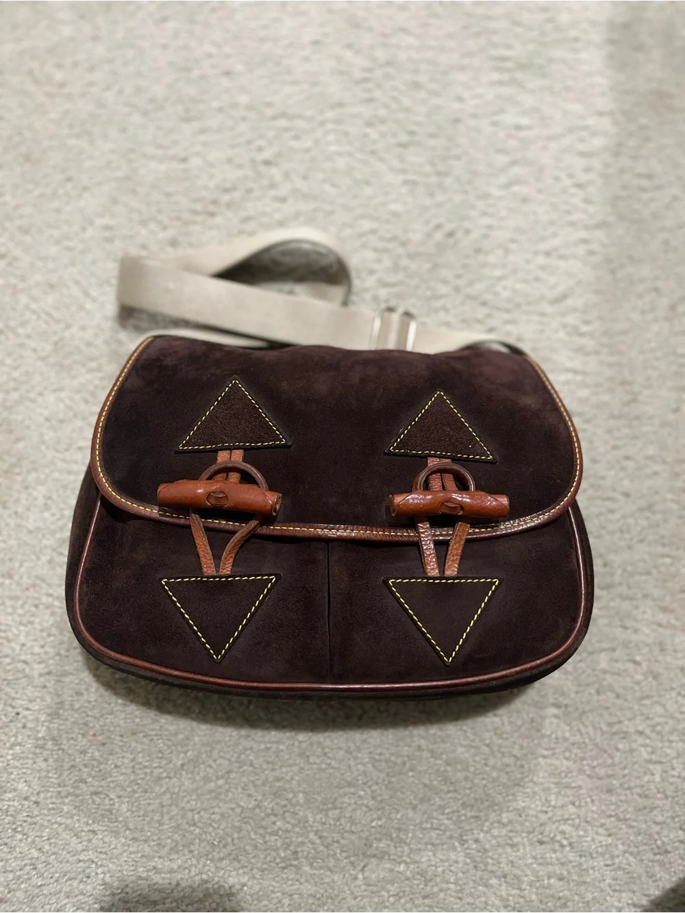 Vintage Dooney & Bourke Dark Brown Suede Crossbody with Tan Leather Accents - Picture 5 of 16
